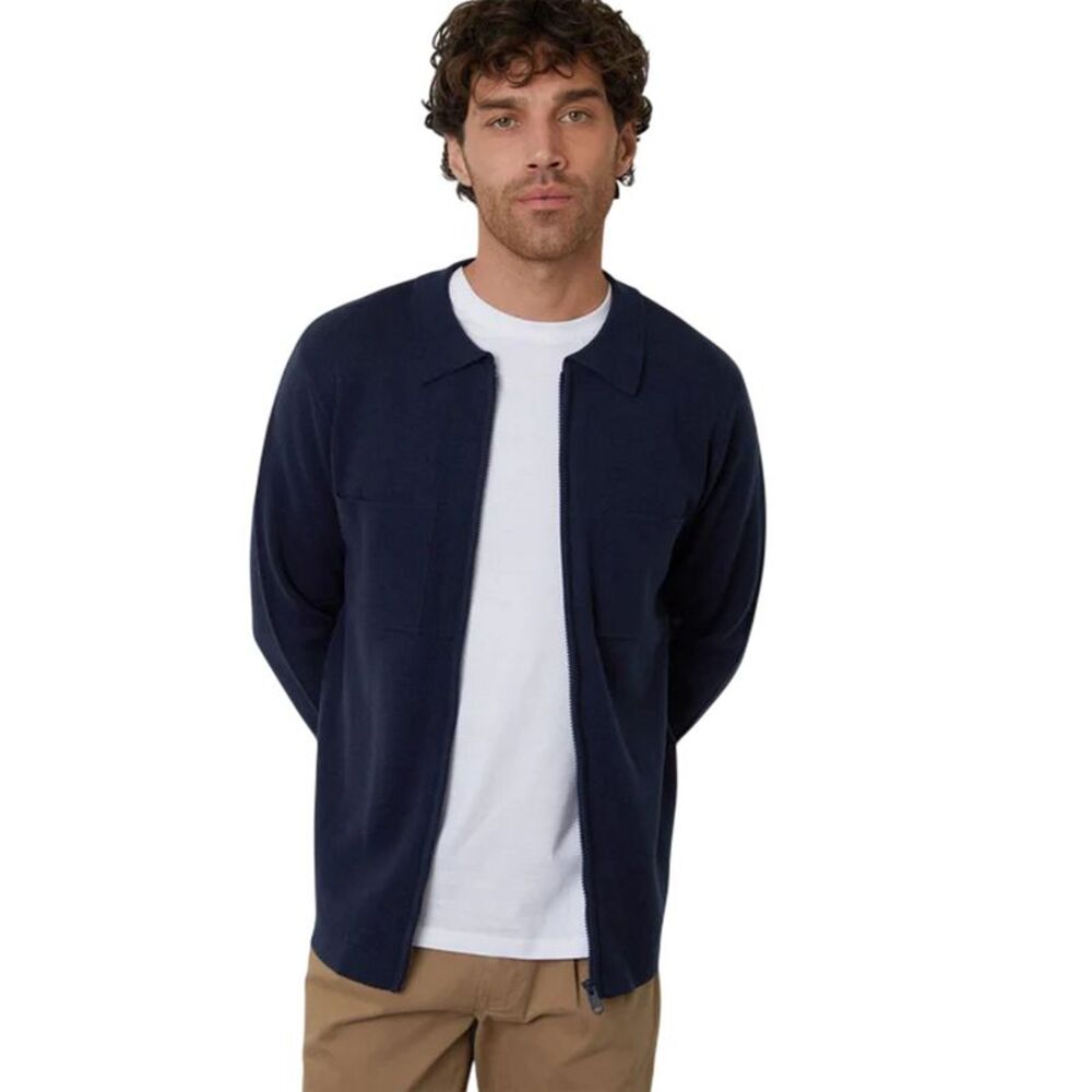 Threadbare Mens Knitted Zip Front Cardigan / Navy